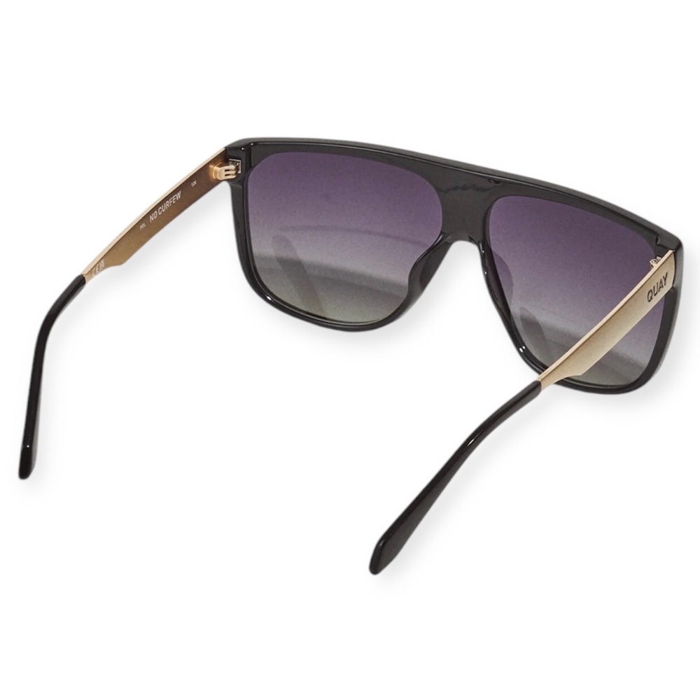 QUAY No Curfew Sunglasses Polarized Black Gold Frame Smoke Gradient Lens Unisex - Picture 12 of 15